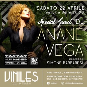 APRIL 22 ANANÉ VEGA at VINILES, (an Benedetto del Tronto,ITA)